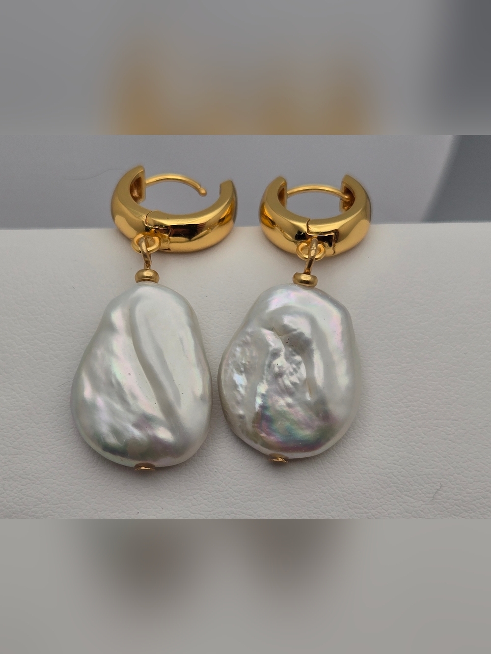 Isla Baroque Pearl Hoop Earrings 18K Gold Plated Irregular Pearl 1.5" Elegant